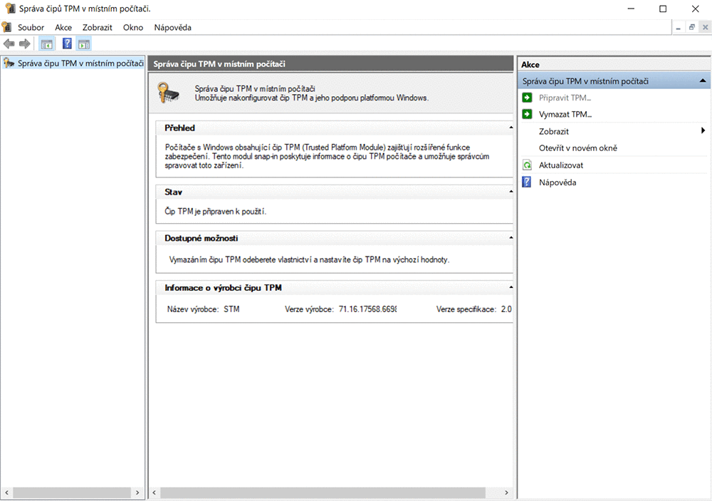 Konzole správy TPM v prostředí Windows
